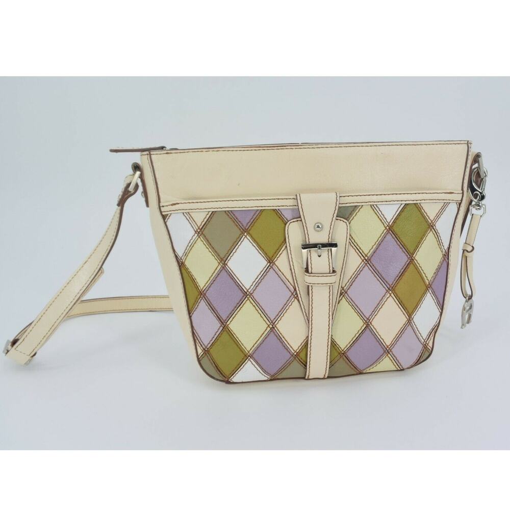 Etienne Aigner Ivory Diamond Pattern Leather Shoulder Bag Purse